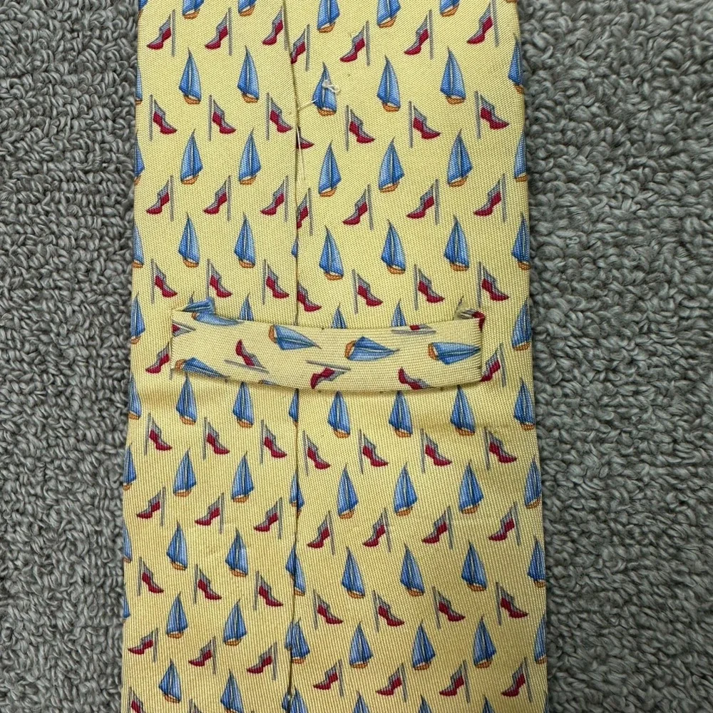 Salvatore Ferragamo Yellow Silk Tie Sailboat High Heel Shoe Novelty Print Italy